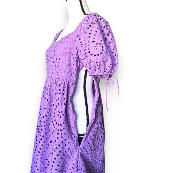 English Factory Scallop Edge Mini Dress Sz S Lavender Purple Puffy Sleeves NWT - Picture 13 of 16